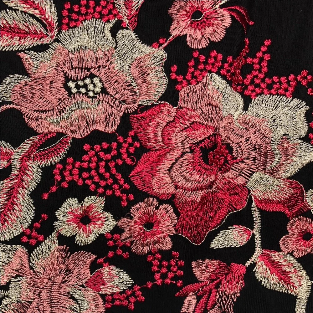 ⭐️NEW⭐️ WHBM Sleeveless Black Pink Gold Embroidered Mesh Sheath Dress - Picture 5 of 11